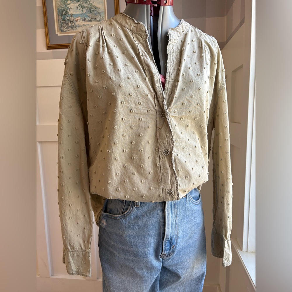 Zara Light Beige Button-Front Textured Shirt Cotton XXL